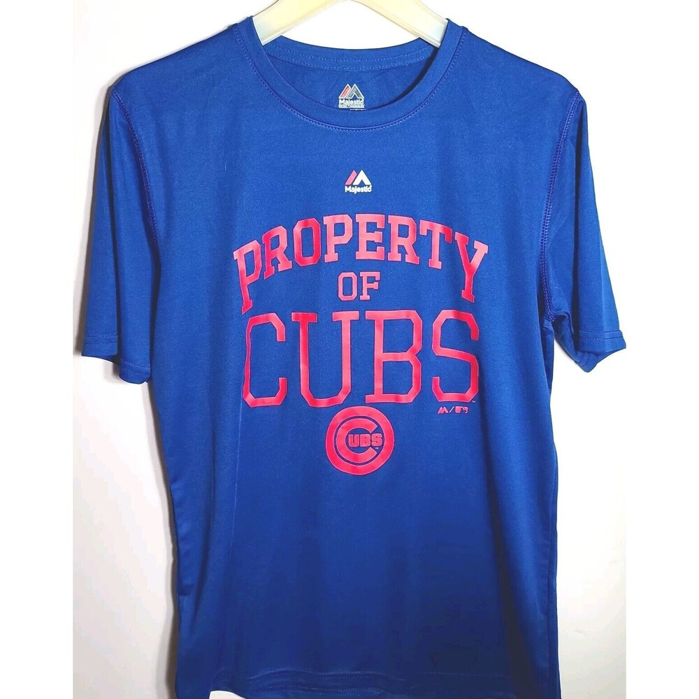 Chicago Cubs Majestic Youth  XL - 18 / 20 Blue Red Spell Out Cool Base T Shirt